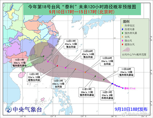 9月10日台风“泰利”走向